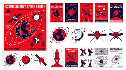 Cosmic Journey: Earth, Moon, Satellites, Space Missions, Rocket Launch © Kuning