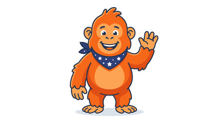 Cute cartoon monkey waving hello with a bandana around its neck © Kuning