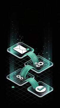email processing flow digital illustration isometric data