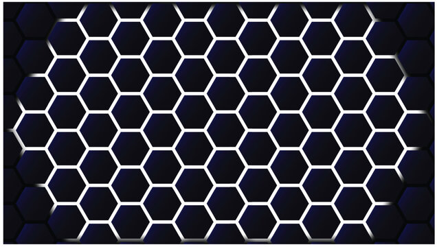 White glowing hexagon grid background with futuristic honeycomb technology pattern