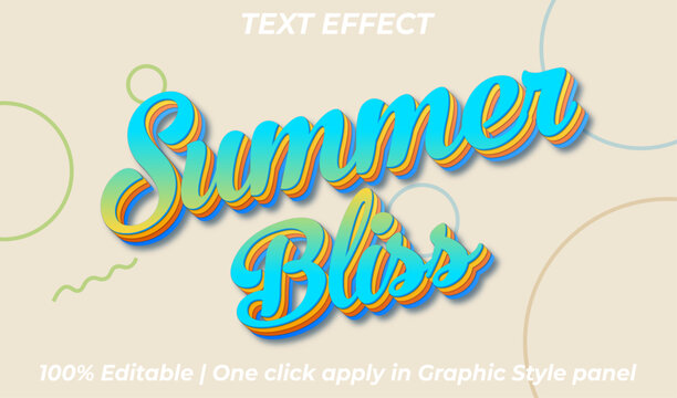 Summer Bliss 3D Editable Text Effect Vector Template with Retro Bright Typography and Minimalist Geometric Background