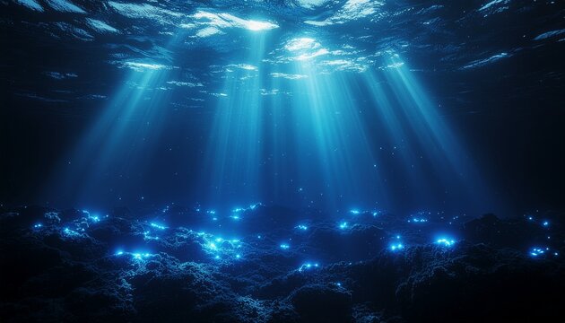 生物発光する神秘の水の背景素材