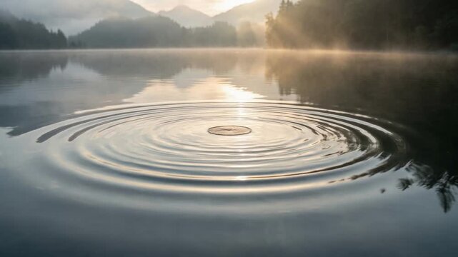 同心円に広がる波紋の水と光のループ背景動画
