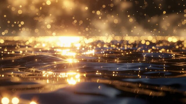 金色の光が揺れる水面の水と光のループ背景動画