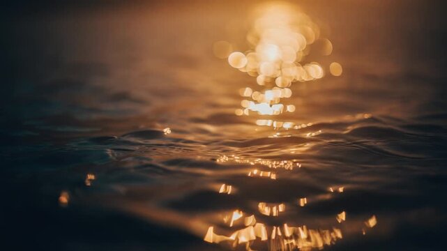 金色の光が揺れる水面の水と光のループ背景動画