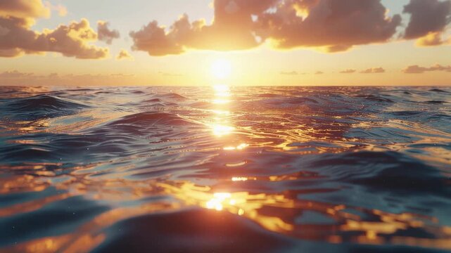 黄金の夕日と水面の反射の水と光のループ背景動画