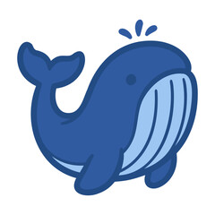 Naklejka premium Playful Blue Whale Cartoon Character Swimming in Ocean with Happy Expression