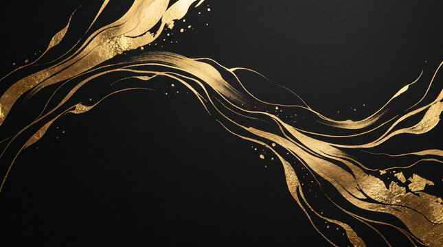 Luxury black and gold background with abstract elegant paint brush strokes golden foil waves