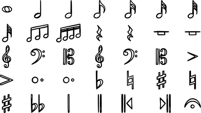 Black and White Line Art Music Notes and Symbols Collection