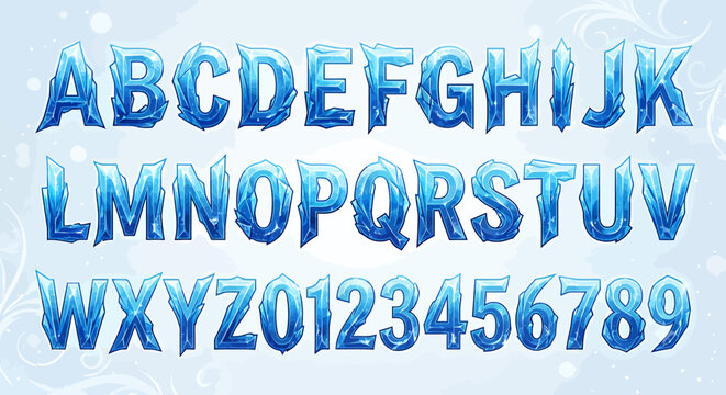 Blue alphabet and numbers set.