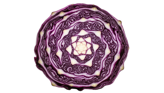 Red cabbage cross-section with intricate layered pattern