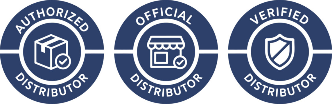 Authorized Official Verified Distributor Badges Set on White Background