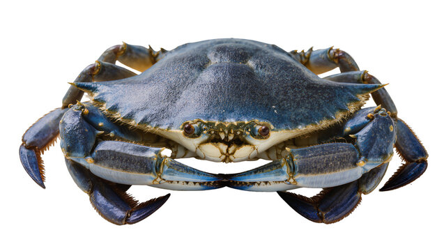 Blue crab with sharp claws and textured shell