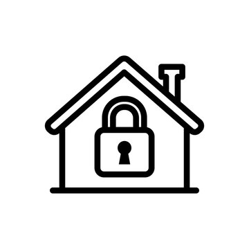 Minimalist house icon with a padlock symbol inside, symbolizing home security, safe lockdown, and privacy protection.
