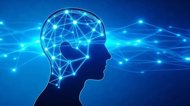 Human head silhouette with brain network