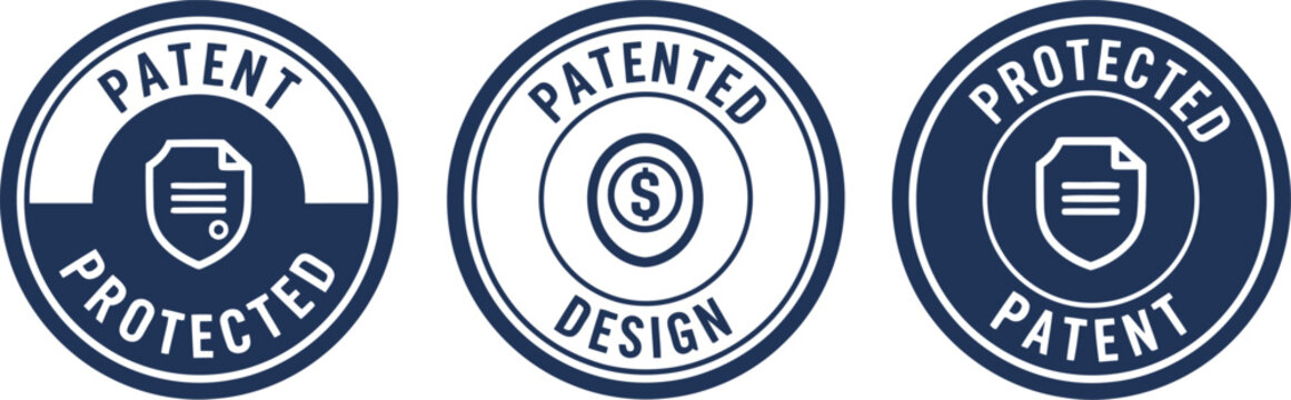 Patent Protected Badge Set in Blue Circular Design on White Background