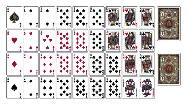 Full Deck of Playing Cards Laid Out - Spades, Hearts, Diamonds, Clubs