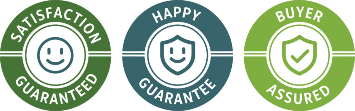 Satisfaction Guarantee and Buyer Assurance Badges with Smiley Icons