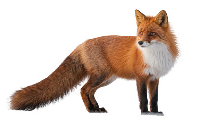 Naklejka premium Red fox with bushy tail and white chest standing