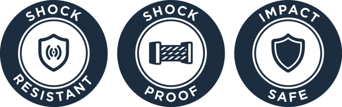 Shock Resistant, Shock Proof, Impact Safe Badge Icons Set
