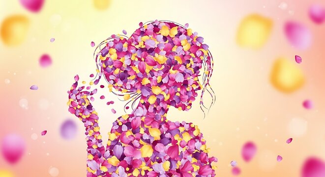 Silhouette of a Woman Composed of Flower Petals with Romantic  Dreamy Art.
