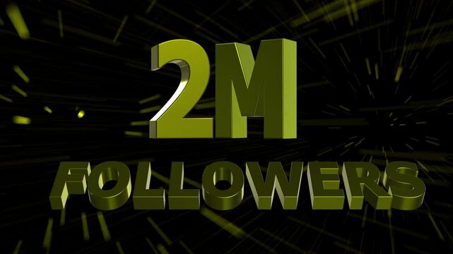 2 Million Followers Celebration Animation. 3D Social Media Milestone with Abstract Motion Lines Background 4K.