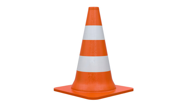Orange traffic cone with white reflective stripes