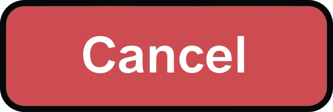 Red cancel button icon isolated on white, rounded rectangular UI interface symbol for stop or reject action
