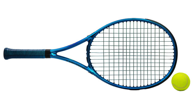 Blue tennis racket and yellow ball