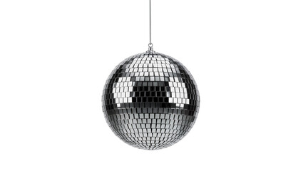 Fototapeta premium Silver disco ball with reflective square mirrors hanging from a thin wire