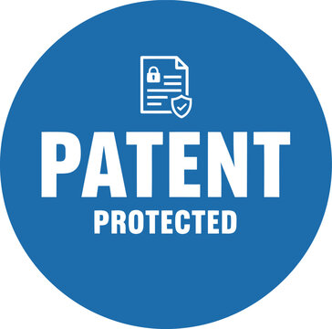Patent Protected Badge Icon on Blue Circle Background