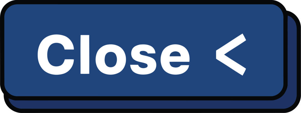 Blue close button icon with white text and left arrow, isolated user interface element