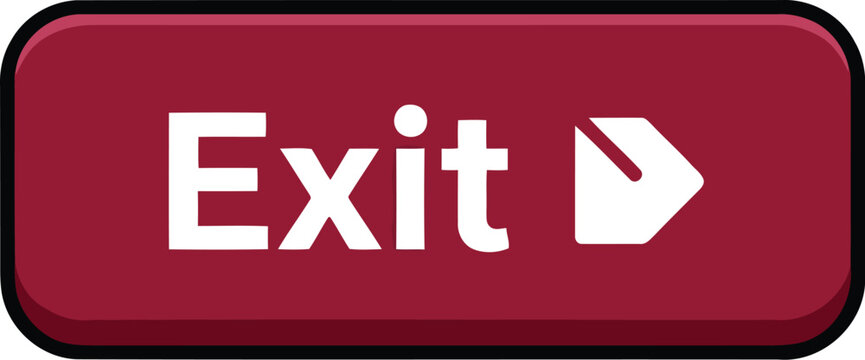 Red Exit Button with White Text and Arrow Isolated on Transparent Background