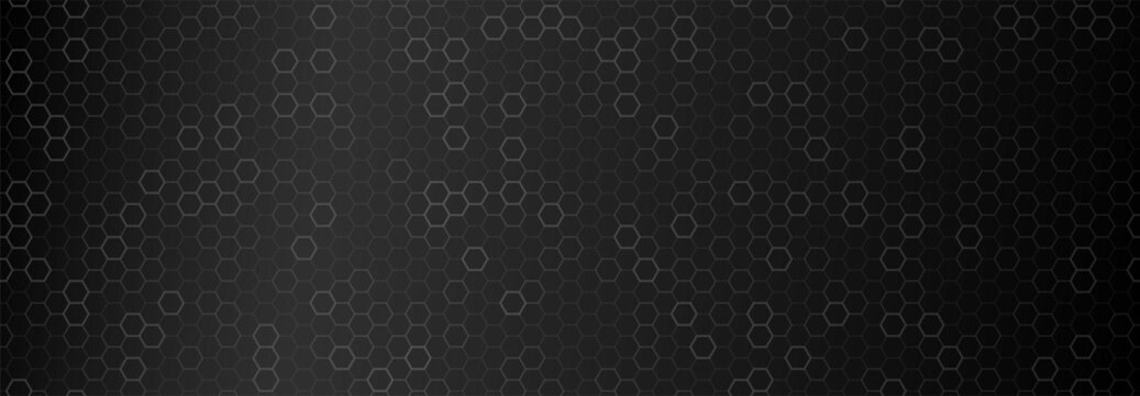 Carbon hexagon mesh with honeycomb pattern. Geometric texture with metal lace details for modern science backgrounds, sport, nano technology and futuristic designs. Vector illustration on black bg