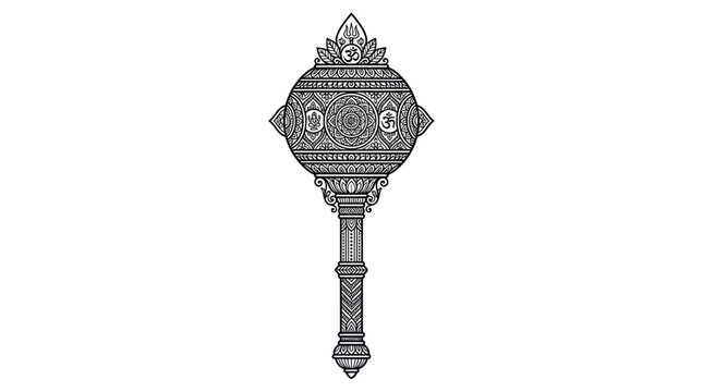 Ornate Gada Mace Weapon - Hindu Mythology Symbol, Ancient Indian Warrior Tool