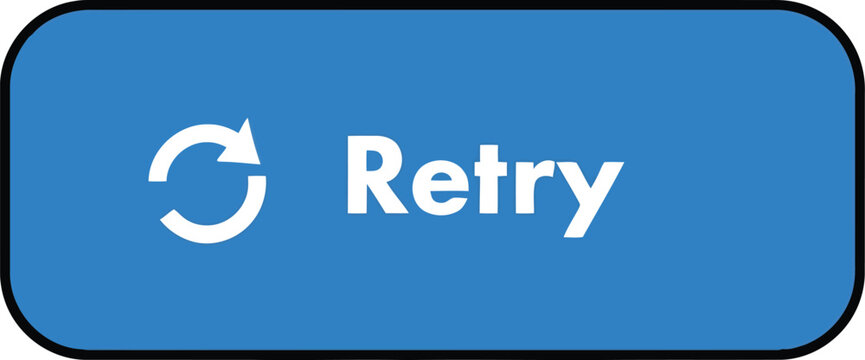 Blue retry button with refresh icon isolated on white, web interface action for reload and try again