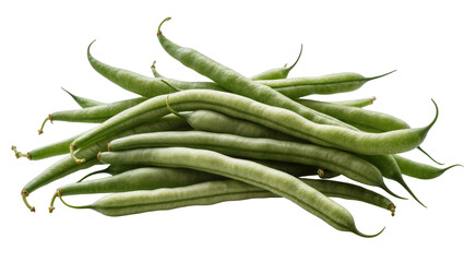 Fototapeta premium Heap of fresh green beans with curved pods and stems