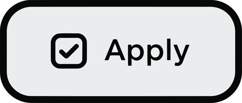 Apply button with checkbox icon on rounded white interface element, minimal UI design isolated on background