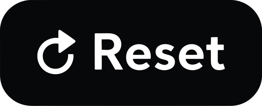 Black Reset Button Icon with White Text on Rounded Rectangle, User Interface Control for Web and App Design