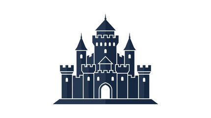 Dark Blue Medieval Castle Icon Silhouette with White Outline on White Background © meja