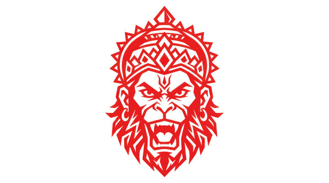 Red Hanuman Face Icon, Hindu God, Monkey Lord, Powerful Symbol, White Background