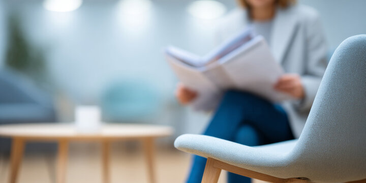 Modern waiting room with person reading