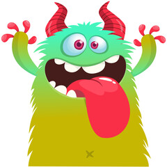 Fototapeta premium Cartoon Scary Monster with Big Horns for Halloween. Vector illustration