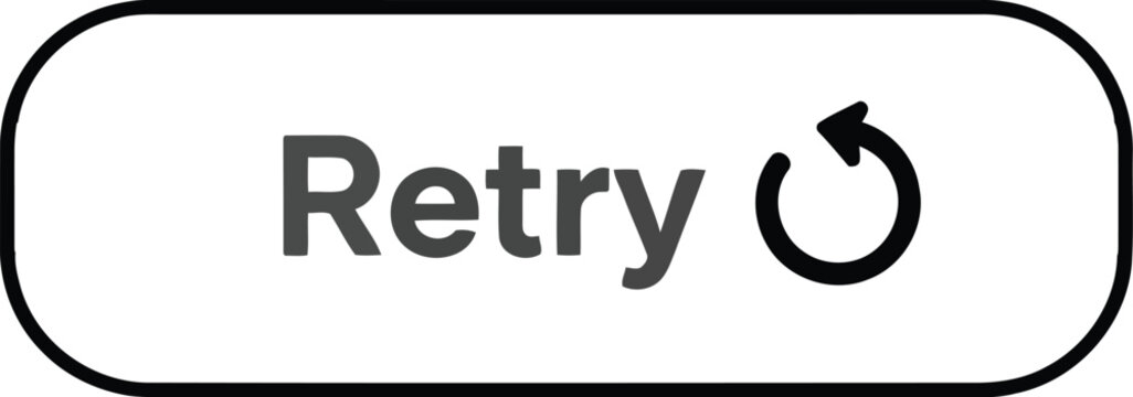 Retry Button Icon in Black and White Isolated on Transparent Background