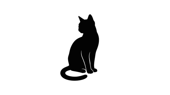 Black Cat Silhouette Sitting - Clean Minimalist Design