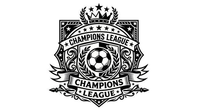 Champions League Soccer Emblem - Football Crest with Crown and Stars