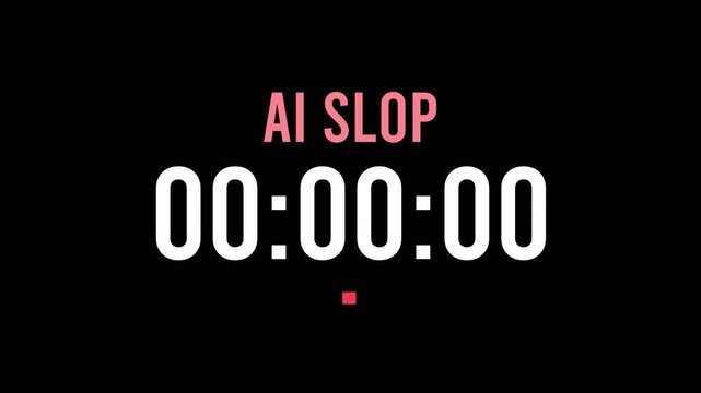 Ai Slop is about to happen soon. Upcoming ai slop, approaching in the near future. Ai Slop almost here, in a short time - a countdown timer counting seconds the this event.