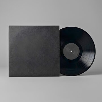 Blank black vinyl record with textured jacket mockup - Minimalist retro music album - Presentation cover template