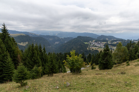 Natural mountain landscape in the Chablais Massif under a cloudy sky, Haute-Savoie, French Alps