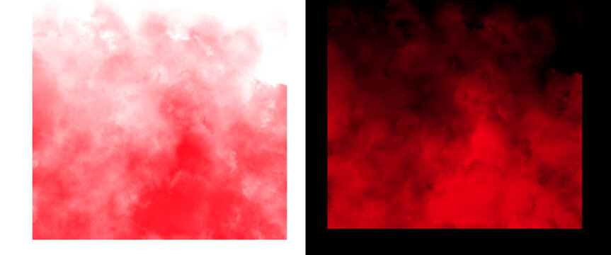 Red smoke texture on transparent background, ethereal crimson fog effect, atmospheric scarlet mist overlay for graphic design and video editing